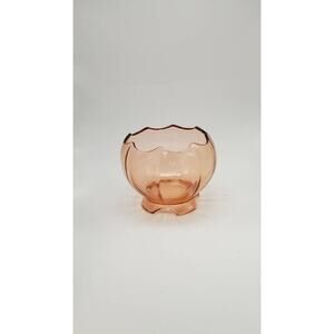 Vintage Pink Depression Glass Rose Bowl, Ribbed Scalloped, Footed
